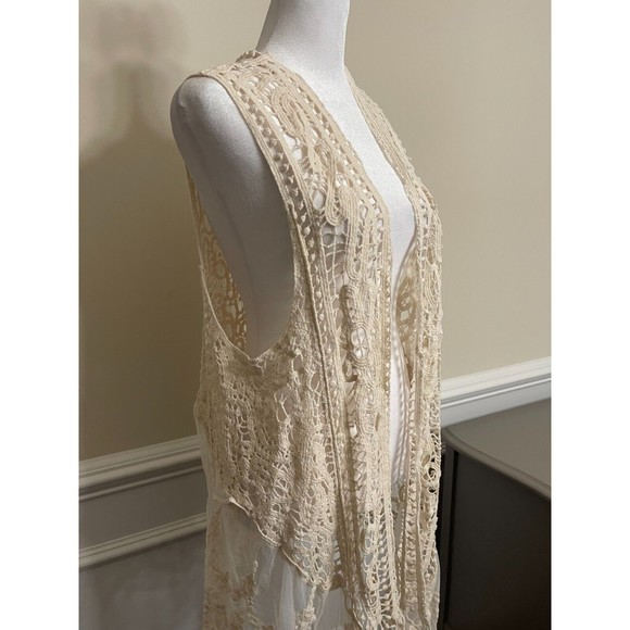 Crochet Lace Boho Swimwear Beach Top Bikini Cover Up White Fits Small Medium - Picture 3 of 6